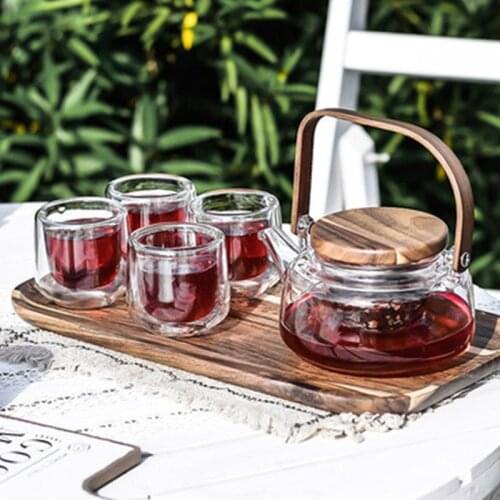 Glass Teapot Double Wall Tea Cup Set High-temperature Resistant Fruit Tea Cups 5pcs Set Drinking Set Transparent Flower Pot