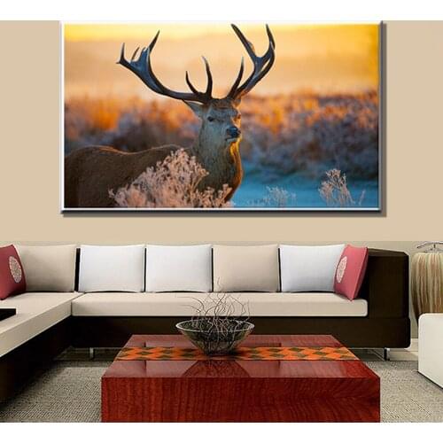 Dusk Forest Deer Animal Painting For Bedroom Wall Art Home Decor Picture Canvas Poster Print Art Painting For Living Room Framed