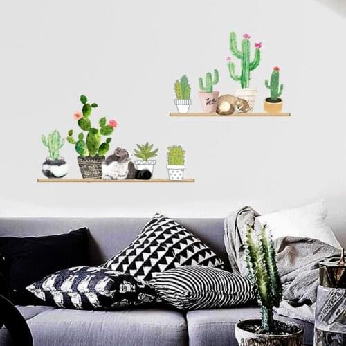 Cactus Potted Wall Stickers Bedroom Living Room Backdrop Wall Decoration Sofa Corridor Creative Wall Decals Removable Room Decor