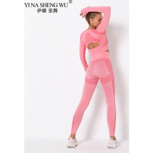 New 2 Piece Seamless Gym Clothing Yoga Set Fitness Workout Sets Backless Yoga Top For Women Athletic Legging Womens Sportswear