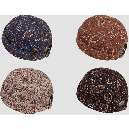 New Fashion Cashew Flowers Embroidery Men Hat Vintage Women Couple Hip-hop Skullcap Beanie Hat Cap Brimless Retro Hats