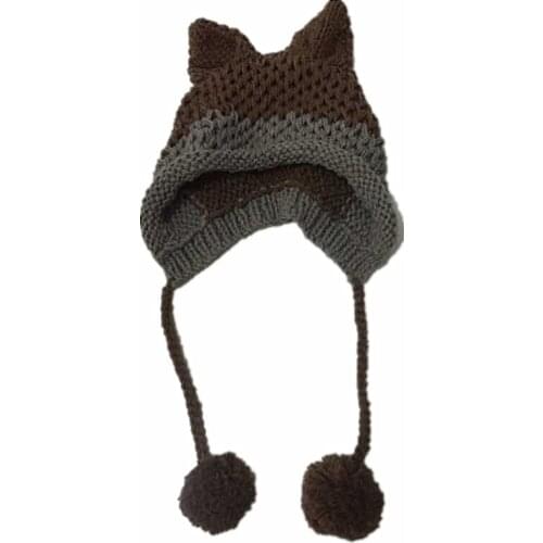 2021 New Fashion Cute Fox Ears Knitting Beanie Winter Warm Handmade Knit Hat for Girl Bonnet Winter Accessories for Women