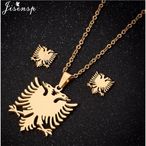 Jisensp Punk Albanian Eagle Necklaces Pendants for Women Stainless Steel Jewelry Sets Ethnic Animal Necklace Collares Wholesale
