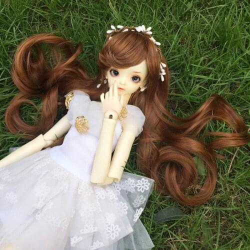 New /3 1/4 1/6 1/8 SD DD Bjd Wig High Temperature brown Wavy Wire Bjd Wig Long wavy curly hair SD For BJD Doll Hair Wig