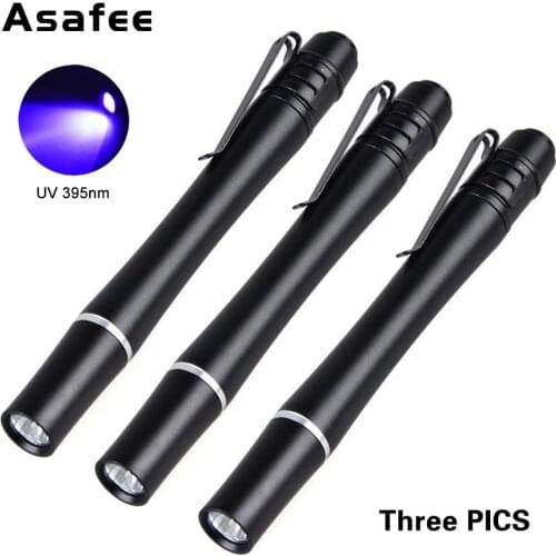 Asafee 3pcs UV Ultra Violet LED Pen Light Pen Lamp LED Flashlight Ultraviolet rays Flashlight torch with Pocket Clip Function