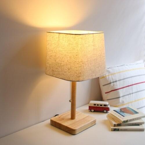 Modern Wood Linen Bedside Minimalist Table Lamp E27 AC 110V-240V US Plug Student Table Lamp Bedroom Indoor Bedside Lamp