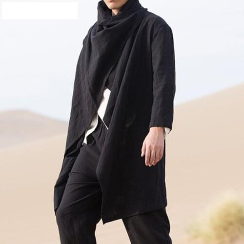 Mens Trench Coat 2021 Spring New Mens Windbreaker Mid-length Cape Cardigan Long Sleeved Jacket Casual Loose Men Clothes
