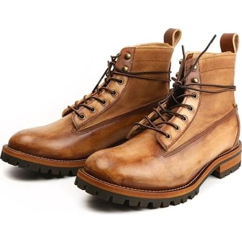 Yomior New Designer Vintage Fashion Casual Men Shoes Handmade Round Toe Mixed Colors Tooling Motorcycle Boots Dress Ankle Boots