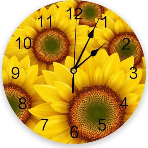 Sunflower Yellow Silent Decorative Wall Clock Digital Clock Operated Round Home Office School Clocks