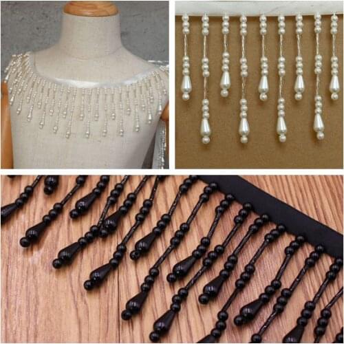 Fringed pearl lace trim handmade beaded lace DIY curtain stitching clothing decorative lace accessories