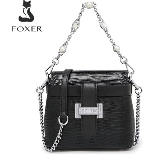 FOXER Lady Two-Shoulder Strap Messenger Bag Split Leather Shoulder Bag Woman Luxury Diamond Evening Bag Fashion Small Handbag