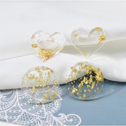 10pcs/lot new creative resin gold leaf round heart charms connector for diy earrings jewelry making accessories acrylic beads