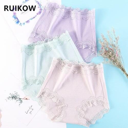 3 PCS/Lot Seamless Summer Lace Womens Cotton Panties Underwear Fat Breathable Sexy Girls Briefs Intimates For M-4XL Plus Size