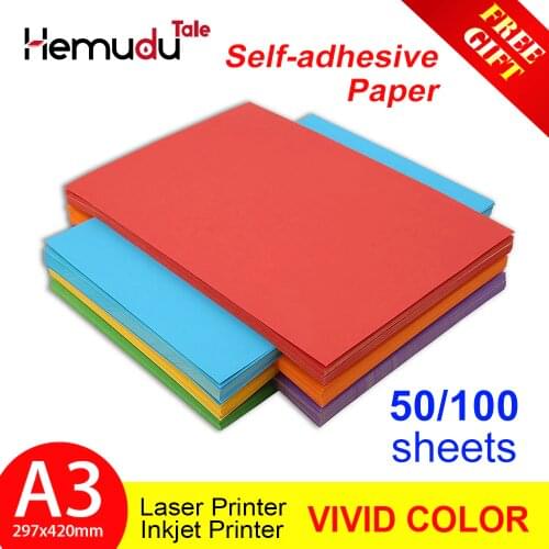 50/100sheets A3 Self-Adhesive Paper Colorful Label Paper Inkjet Printing for Kindergarten Students DIY Sticker Paper