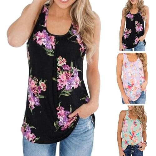 75% HOT SALES!!! Summer Beach Casual Women Loose Sleeveless U Neck Tank Top Floral Print Vest