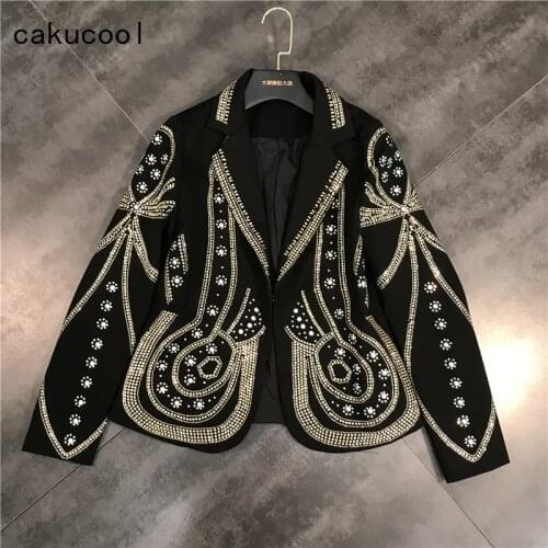 Cakucool Women Shiny Jacket 2020 Gold Sequined Bomber Jackets Turn-down Collar Heavy Beading Coat Casual Punk Outerwear Female