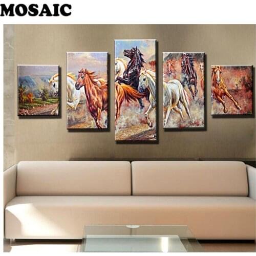 DIY diamond painting 5 Panel Horse,full square/round diamond embroidery,diamond pictures,animal diamond painting Running Horse