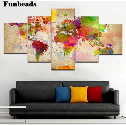Diy diamond painting kits 5 Pieces Color World Map Painting diamond Embroidery mosaic square round drill Retro Room Decor FF415