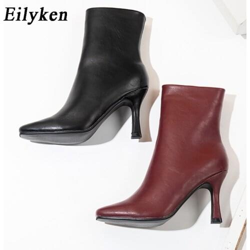 Eilyken Autumn Winter Women Ankle Boot Square Toe Ladies Thin High Heels Shoe New Fashion PU Leather Zipper Female Chelsea Boots