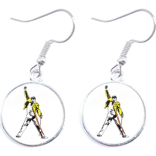 Freddie Mercury 16mm Glass Cabochon Drop Earrings Cute Jewelry For Women Girls Silver Plated Earring For Gift