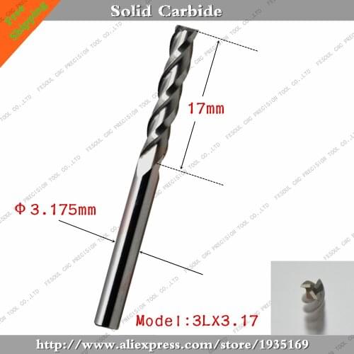 3.175mm*17mm,10pcs,Free shipping 3 Flutes End Mill,CNC milling Cutter,Solid carbide woodworking router bit,PVC,MDF,Acrylic,wood