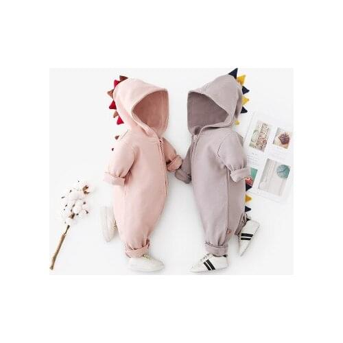 Baby clothes spring new baby jumpsuit solid color cartoon style infant childrens clothing newborn hooded climbing suit