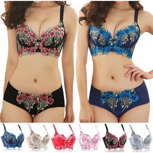 High Quality Deep V Brand Sexy Big Size Push Up Bra Set Floral Embroidery Lace Women Underwear Set Bra and Panties