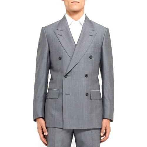 2 Pieces Mens Double Breasted Grey Fashion Slim Fit Costumes Tuxedos For Business Formal Office Wedding Bridegroom Men clothes