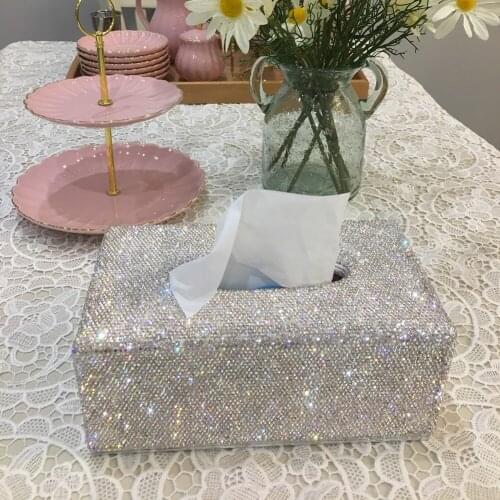 Beautiful Bling Home Office Paper Towel Cover Case Great Gift for Women Luxury Gold White Pink Shiny Crystal Car Tissue Box