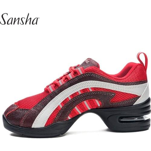 Sansha Dance Sneakers Red Mesh Soft Outsole Women Girls Men Salsa Hip-hop Dancing Sneakers Modern Dance Jazz Shoes H45M