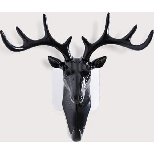 Black Deer Head Self Adhesive Key Hook Coat Hat Cap Hanger Racks Room Decorations Wall Bag Keys Sticky Holder