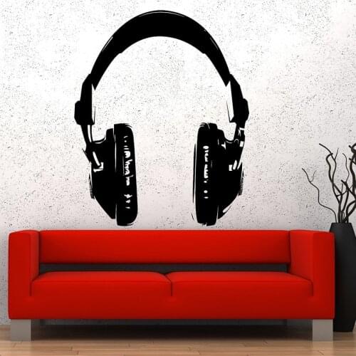 Music Headphones Wall Decals Head Phones Rock Pop Wall Sticker Music Studio Funny Art Mural Home Decoration H171