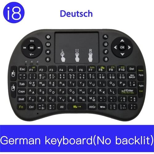 German keyboard No Backlit I8 Mini Wireless Keyboard 2.4GHz Air Mouse with Touchpad Remote Android TV Box