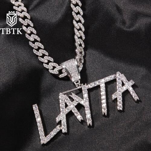 TBTK Custom Large Size Sharp Cursive Initial Letter Pendant Tennis Chain Iced Out Cubic Zircon Necklace Hiphop Jewelry
