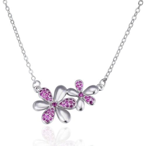 Pendant Necklace Two Smart Purple Zircon Flower Trendy Link Chain Fashion Jewelry Ts Style 925 Stering Silver Bijoux Gift