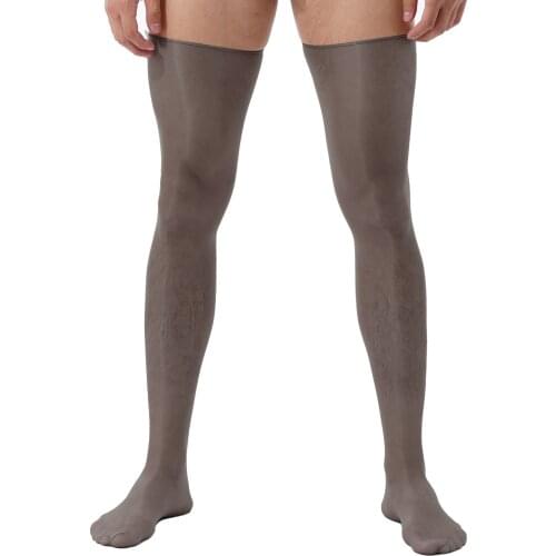 Sexy Fashion Mens Lace Thigh High Silk Long Stockings Summer Pantyhose Glossy Anti-skid Soft Sheer Compression Elasticity Socks