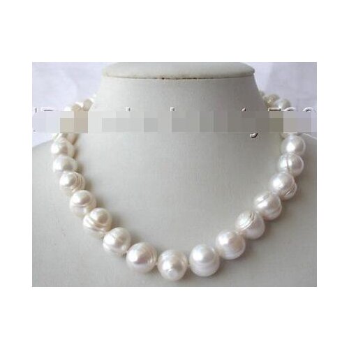 Stunning big 9-10mm round baroque white freshwater cultured pearl necklace