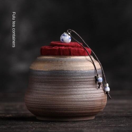 Gilded Tea Manual Retro Coarse Pottery Trumpet Seal Pu-Erh Tea Is Used Tea Caddy Tea Box Tea Container Japanese Jar Storage