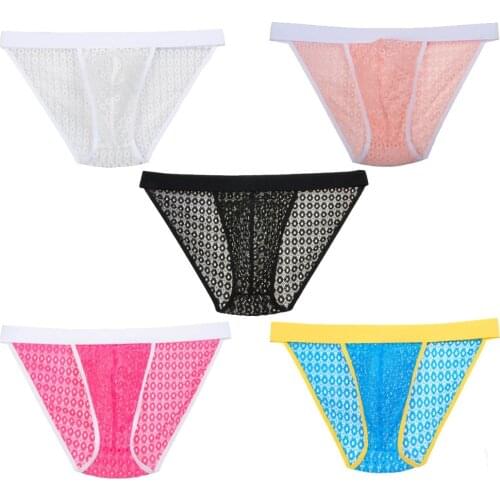 Transparent See-Through Sexy Mens Underwear Bikini Briefs Circle Holes Mesh Male Underpants Men Brief Underwear Calzoncillos