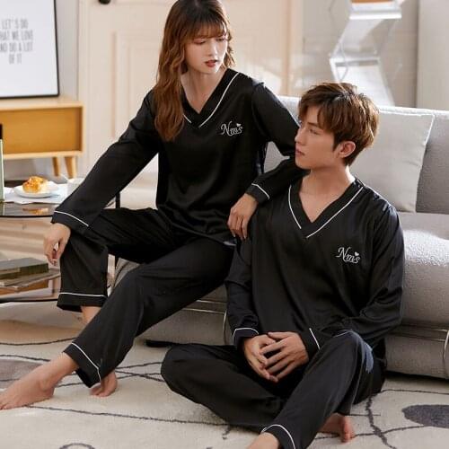 Luxury Pajama Suit Men Silk Pajamas Sets Couple Sleepwear Family Lover Soft Men & Women Pajamas Autumn Winter Pajamas for Men