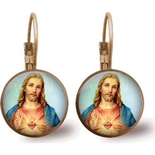 Christian Jesus Earrings Glass Dome Colored Earrings Women Girls Religious Jewelry Gift Wholesale Wholesale Transport
