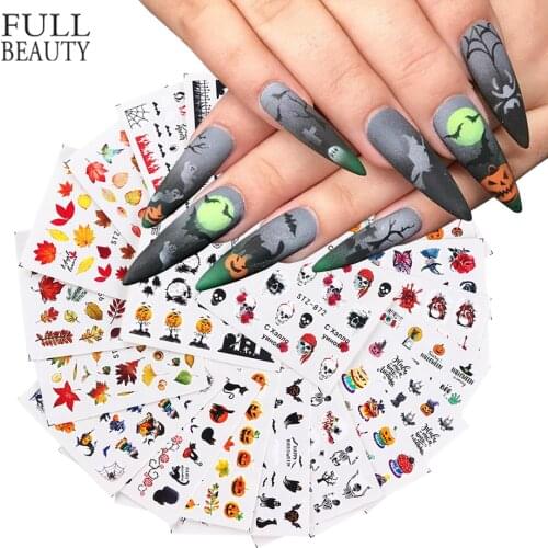 Halloween Series Nail Stickers Set Cute Pumpkin Skull Transfer Sliders For Nails Watermark Temporary Tattoos Decals CHSTZ856-879