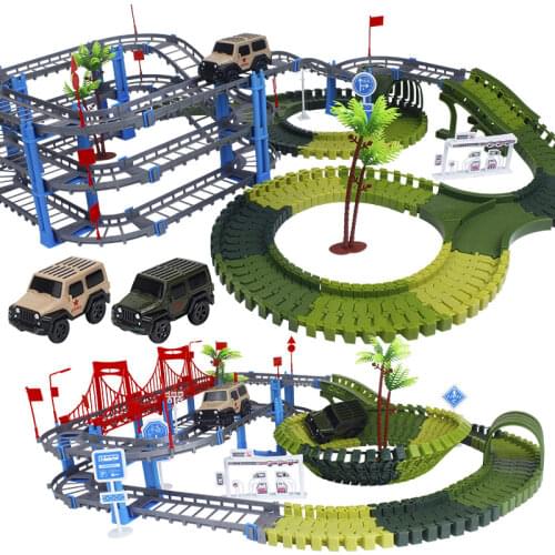 Military Railway Racing Track Play Set Educational DIY Bend Flexible Glowing Race Army Flash Track Car Toys For Children