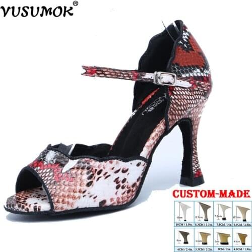 VUSUMOK Women Dance Shoes Satin Soft Bottom Latin Dance Shoes Woman Salsa Dance Ballet Shoes Confortable Sapato Feminino Leopard
