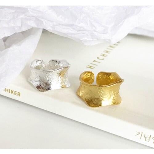 YIZIZAI Vintage Irregular Silver Plated Finger Ring Geometric Adjustable Concave Gold Color Ring For Women