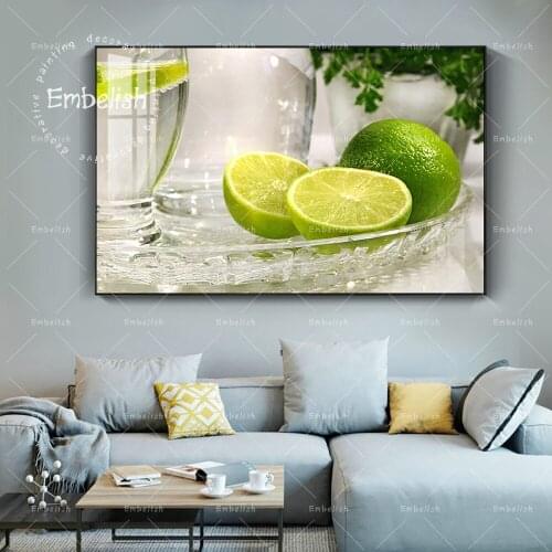 1 Pieces Green Lemon Fresh Fruits Modern Artworks For Dinning Room Food Wall Posters Kitchen Home Decor HD Canvas Oil Paintings