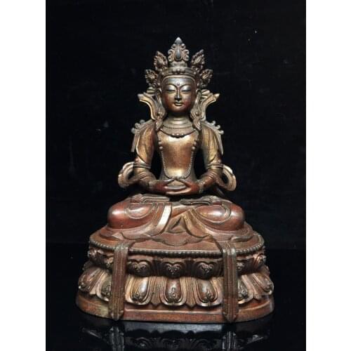 10"Tibet Buddhism Old Bronze Cinnabar Lacquer White Tara Bodhisattva statue Lotus Terrace Sitting Buddha Enshrine the Buddha