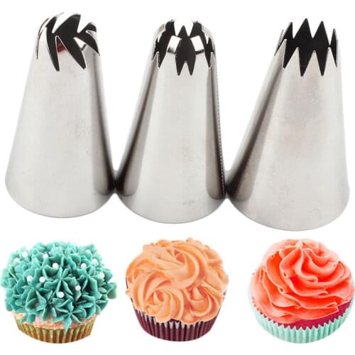 3Pcs Big Size DIY Cream Cake Icing Piping Nozzles Pastry Tips Fondant Cake Decorating Tip Stainless Steel Nozzles Cupcake Baking