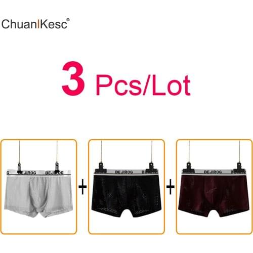 3 Pcs/Lot Mens Underwear Summer Refreshing Mesh Hollow Boxer Ice Silk New Style Hot Sale Of Youth Sports Shorts