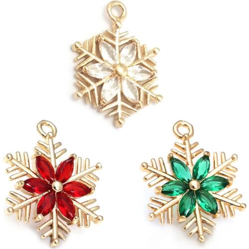 6PCS 16x21MM 24K Champagne Gold Color Brass Zircon Snowflake Charms Pendants Jewelry Making Supplies Diy Findings Accessories